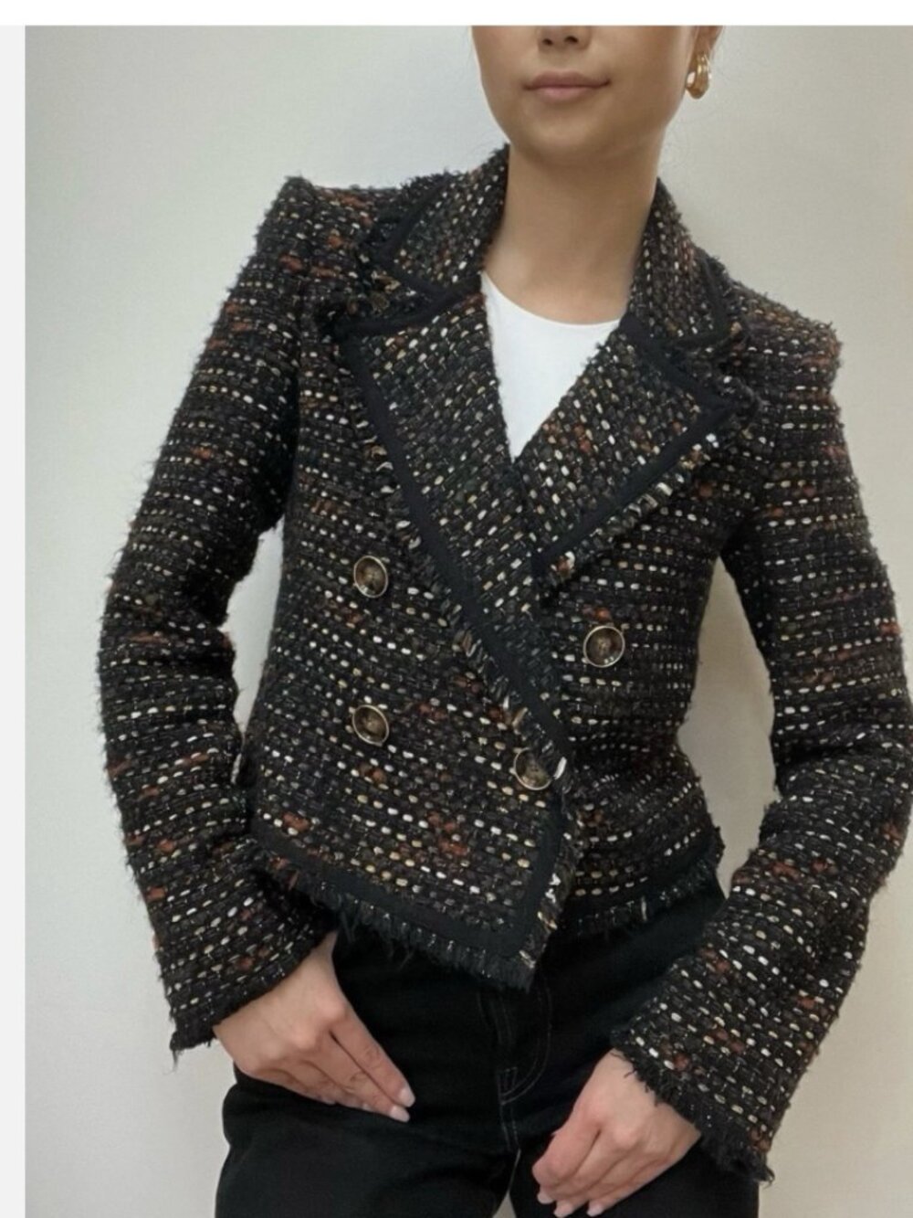 Veronica Beard Nalani Tweed Cropped Double Breasted Jacket Size 4